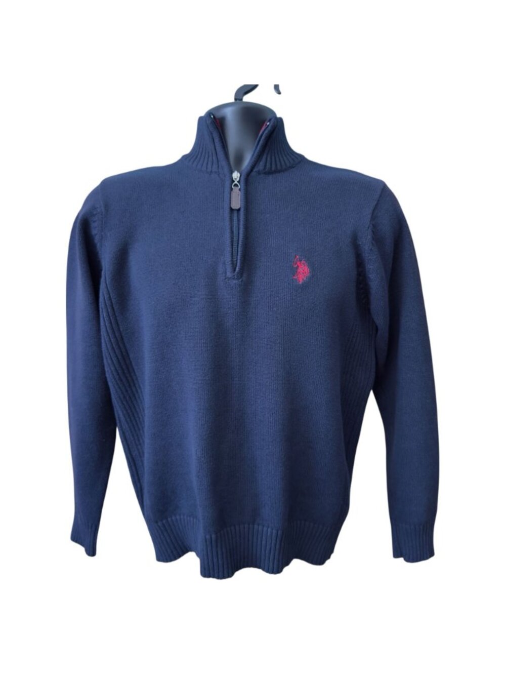 Vintage US Polo Assn Men Sweater Small Blue Pull Over 3/4 Zip Logo Cotton Blend - Picture 3 of 16